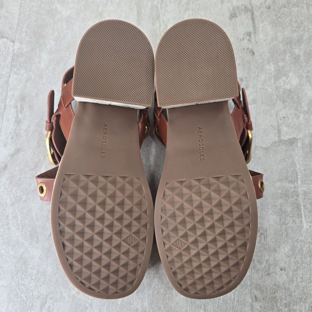 Aerosoles Chunky Platform Sandals 10 Brown Leather Grommet Retro Block Heel - Picture 7 of 11